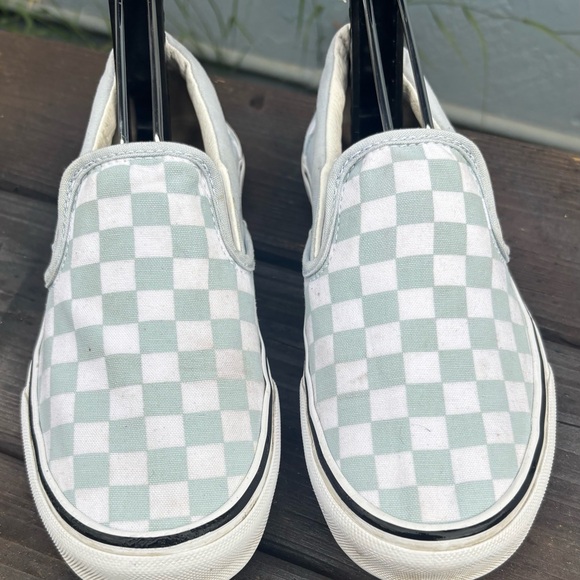 Light blue and white Vans slip-on trainers M5 W6.5 good condition ready to wear - Picture 1 of 8